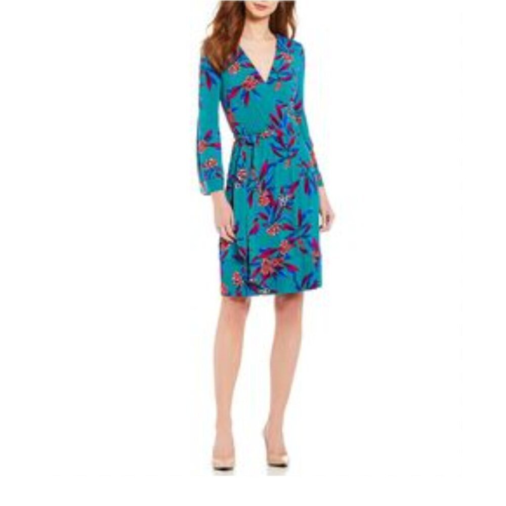 Calvin Klein Faux Wrap Green and Blue dress